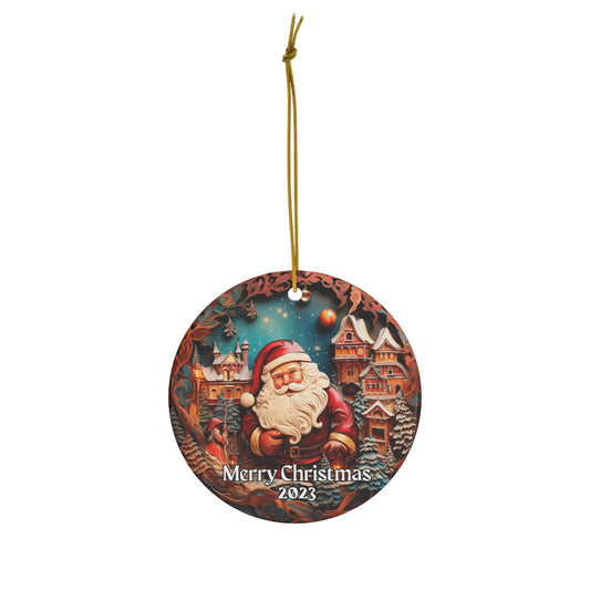 Santa 2023 Ornament, 2023 Christmas Decoration, Holiday Gift Idea, Heirloom Keepsake, Round Ceramic, Gift Exchange