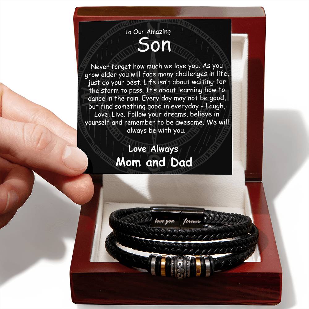 To Our Son , Love You Forever Leather Men Bracelet, Mom and Dad Gift