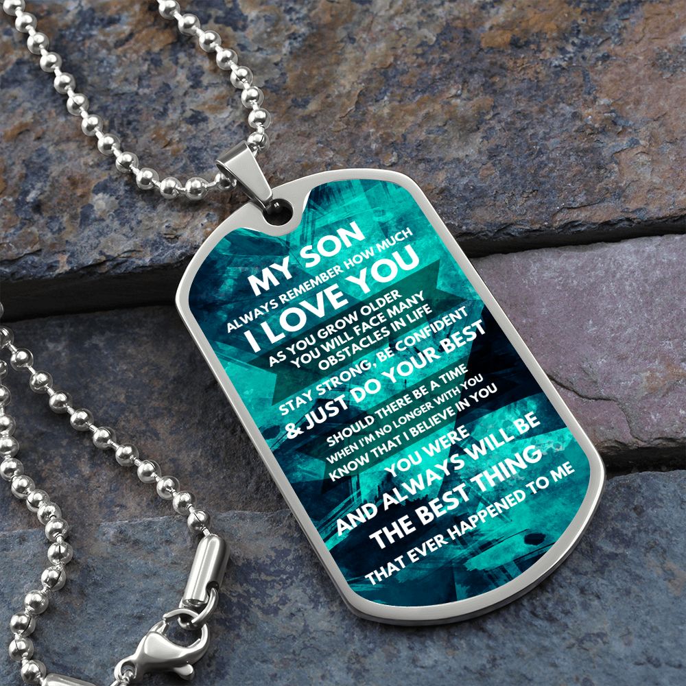 My Son | Confident Stronger | Military Dog Tag | Graduation Gift Emerald