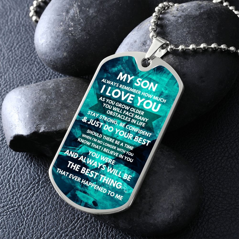 My Son | Confident Stronger | Military Dog Tag | Graduation Gift Emerald