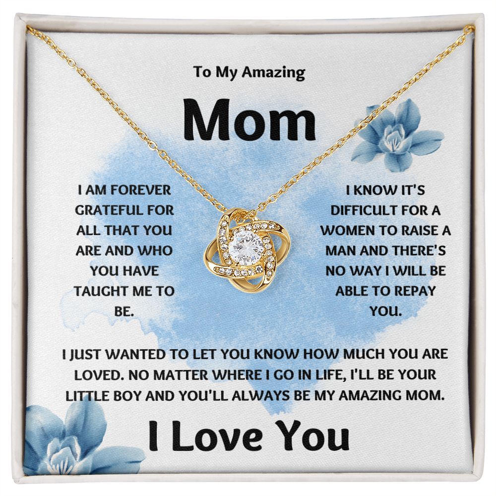 Amazing Mom | Forever Grateful Love Knot Necklace | Mothers Day Gift Blue