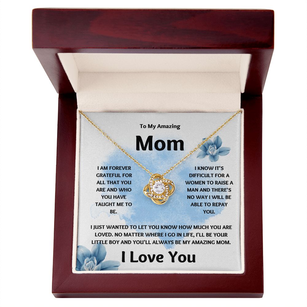 Amazing Mom | Forever Grateful Love Knot Necklace | Mothers Day Gift Blue