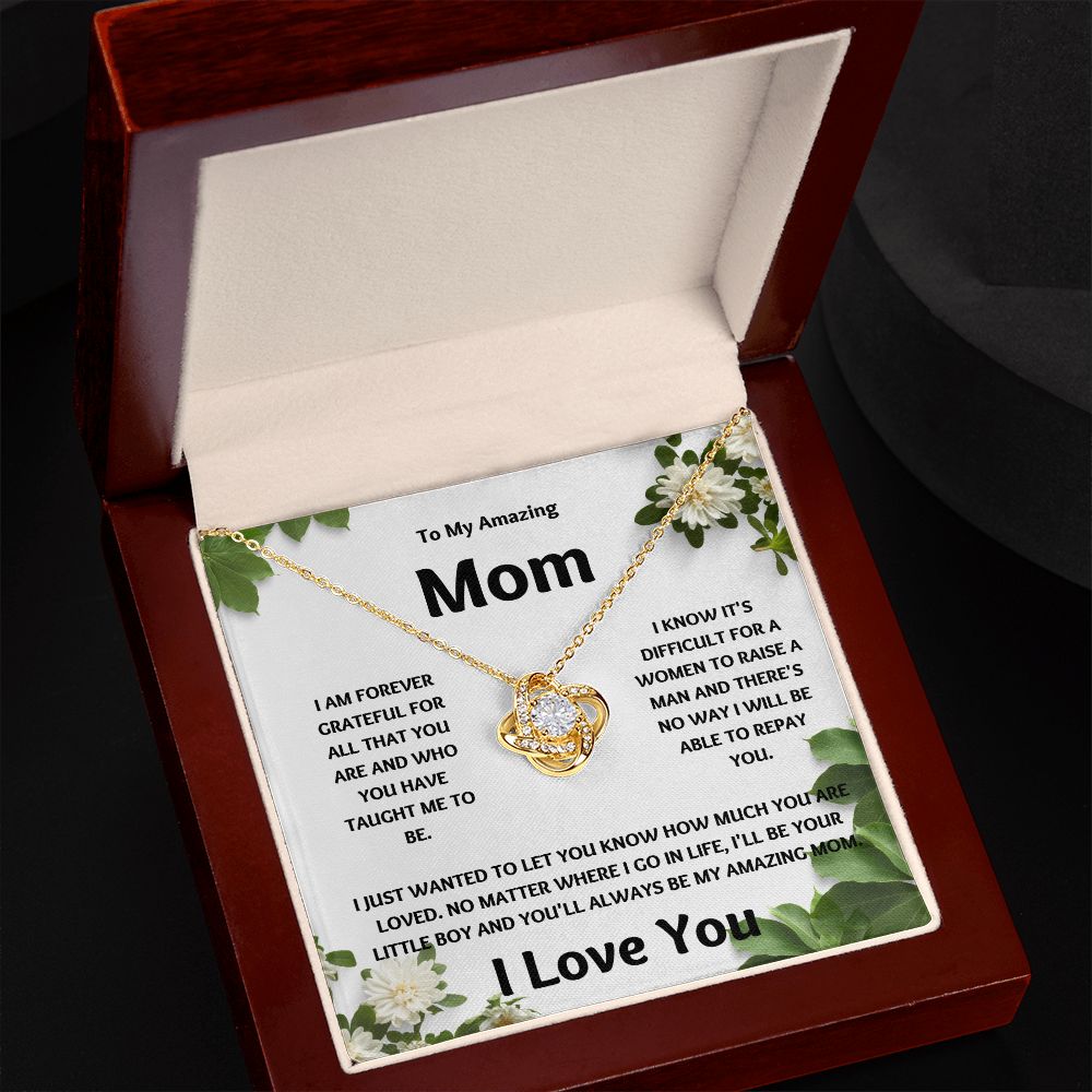 Amazing Mom | Forever Grateful Love Knot Necklace | Mothers Day Gift Carnation