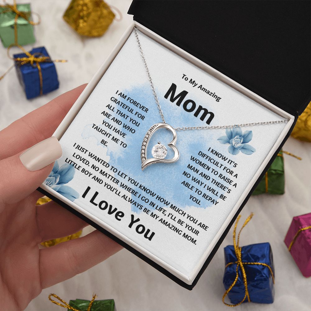 Amazing Mom | Forever Grateful Love Necklace | Mothers Day Gift Blue