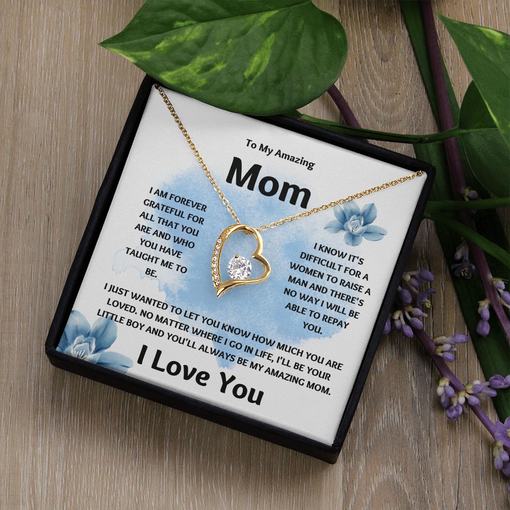 Amazing Mom | Forever Grateful Love Necklace | Mothers Day Gift Blue