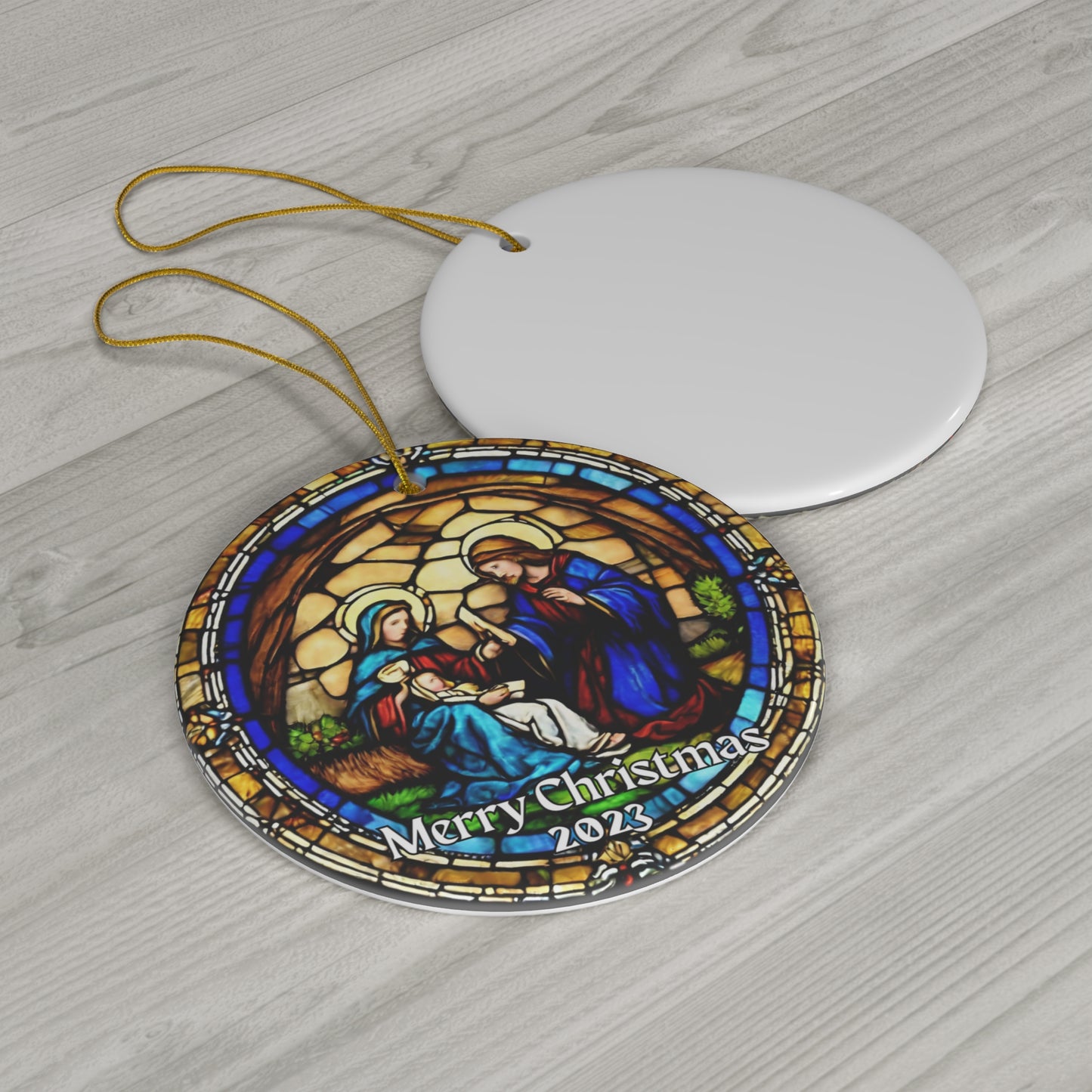 Nativity Christmas Ornament in Stain Glass, Mary, Joseph, Tree trimming, Holiday gift, Religious ornament, Meaningful Christmas gift
