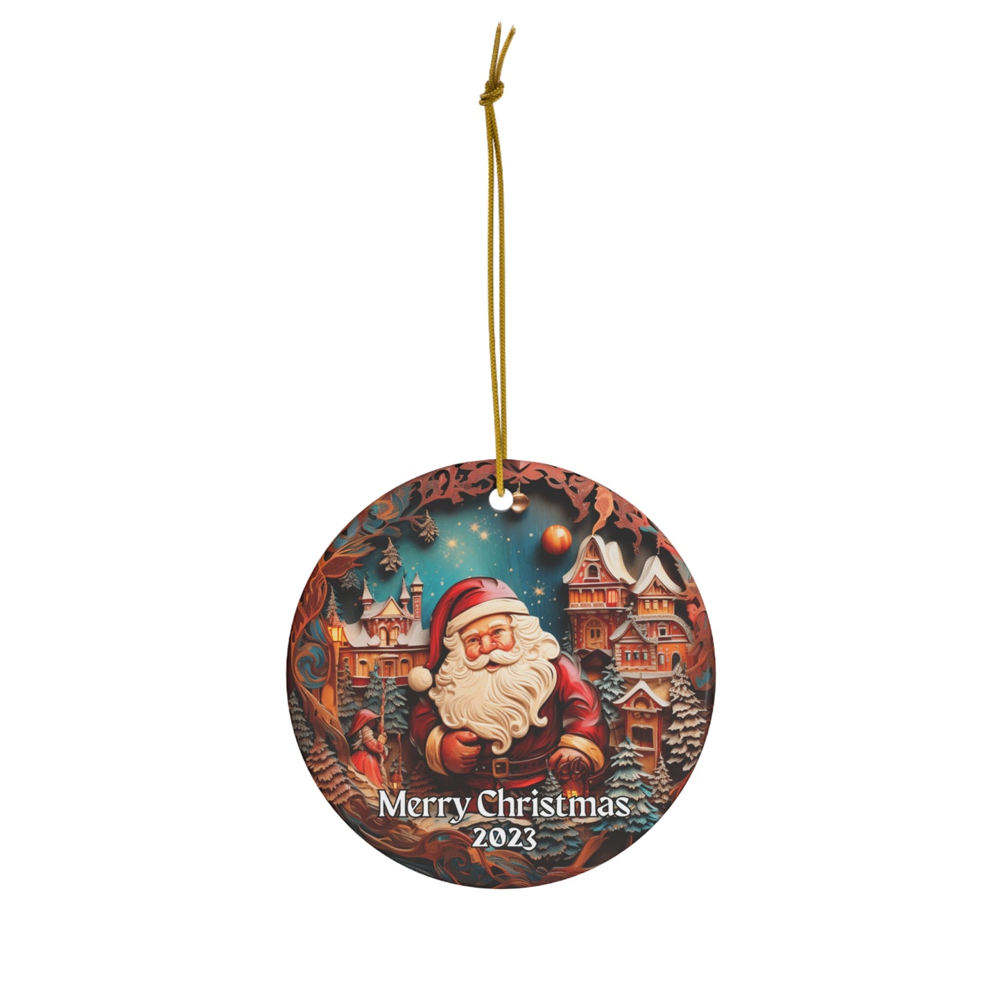 Santa 2023 Ornament, 2023 Christmas Decoration, Holiday Gift Idea, Heirloom Keepsake, Round Ceramic, Gift Exchange