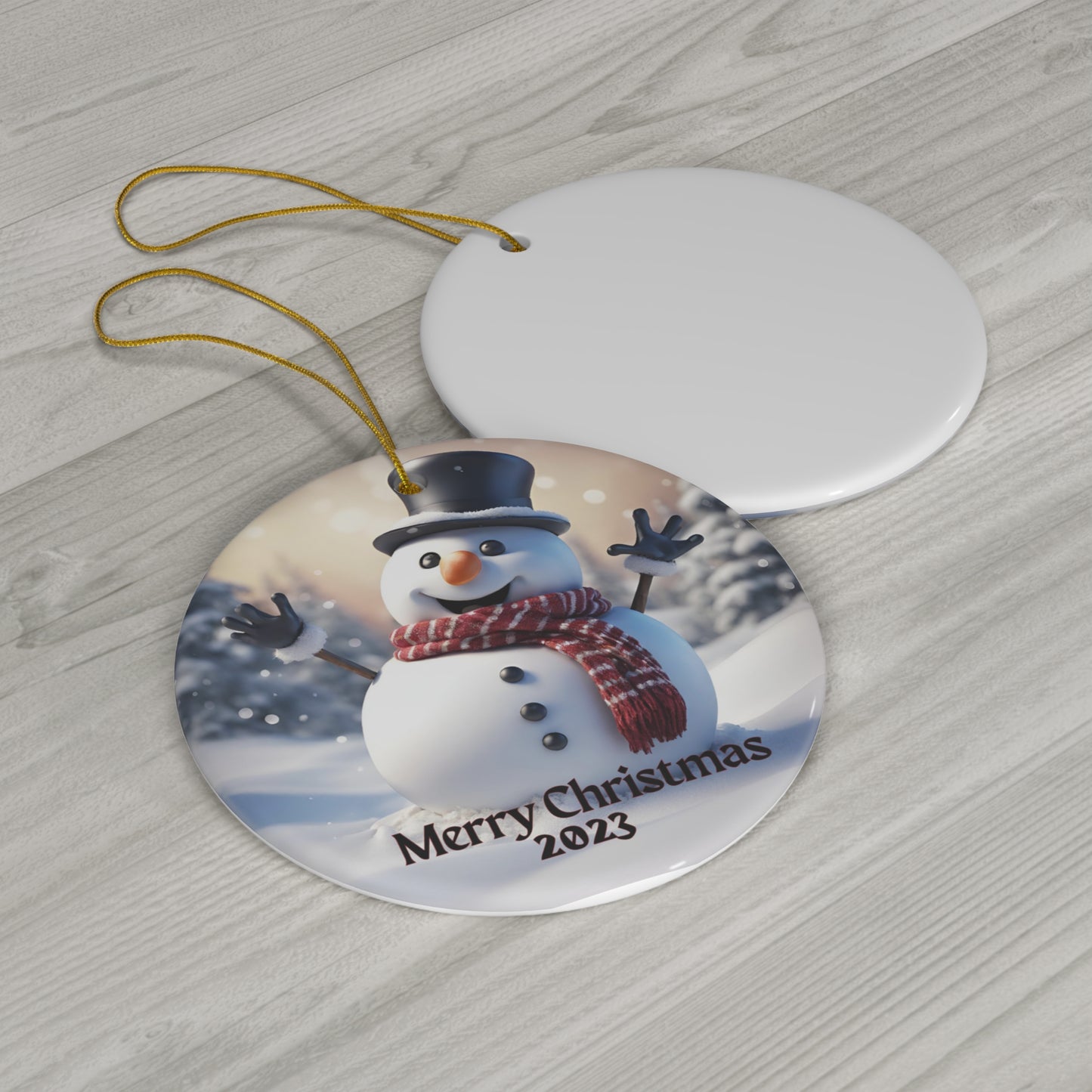 Snowman 2023 Ornament, 2023 Christmas Decoration, Holiday Gift Idea, Heirloom Keepsake, Round Ceramic,