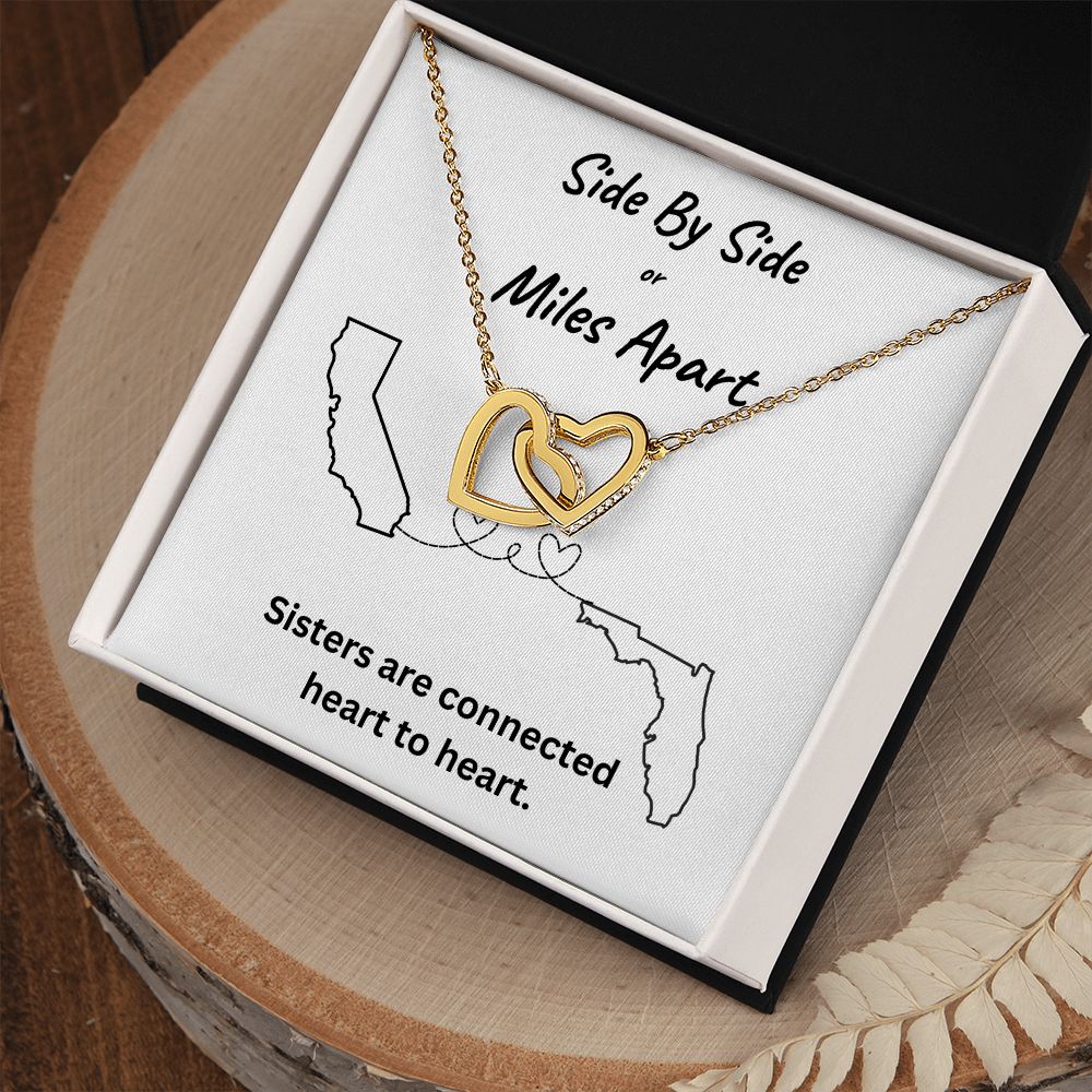 Mile Apart | Sisters Heart To Heart | Interlocking Hearts Gift | MNM24