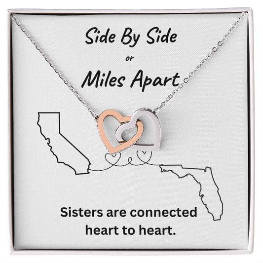 Mile Apart | Sisters Heart To Heart | Interlocking Hearts Gift | MNM24