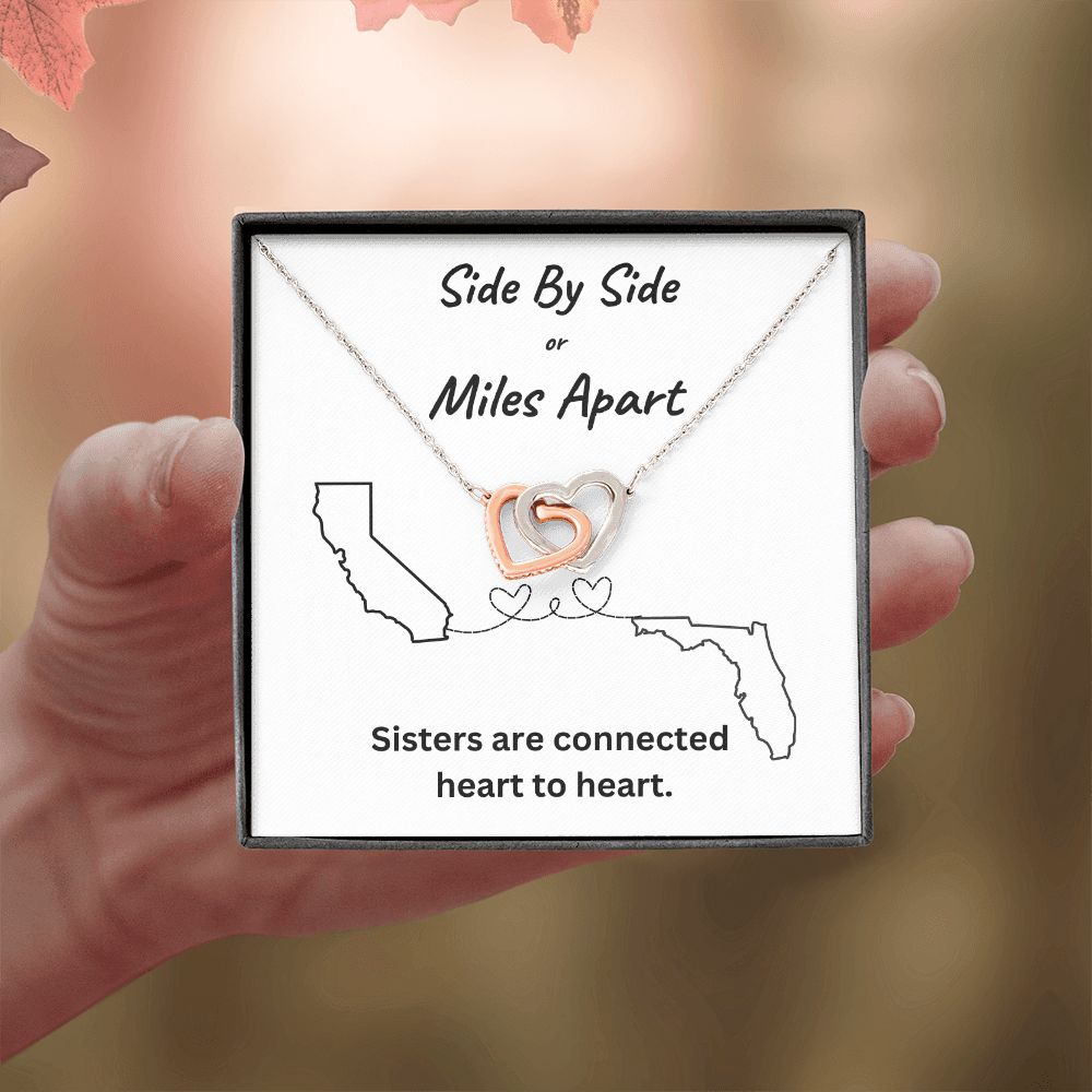 Mile Apart | Sisters Heart To Heart | Interlocking Hearts Gift | MNM24