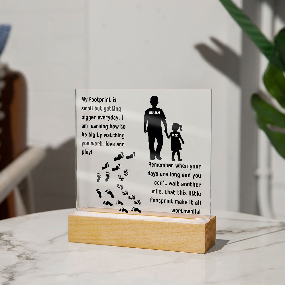 Single or Multiple Kid Footprint Acrylic Plaque | Father Day Personalization Gift |LED Nightlight