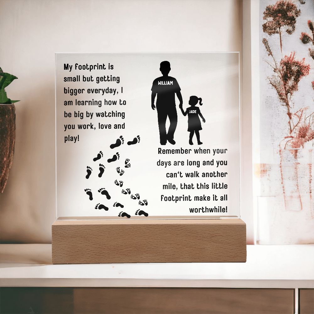 Single or Multiple Kid Footprint Acrylic Plaque | Father Day Personalization Gift |LED Nightlight