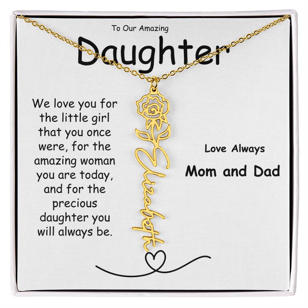 Birth Flower Name Necklace, Personalize Gift, Mother & Daughter Necklace