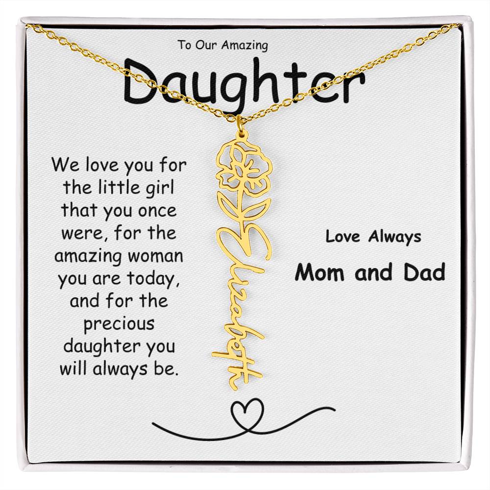 Birth Flower Name Necklace, Personalize Gift, Mother & Daughter Necklace