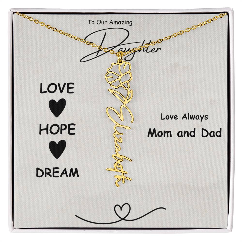 To Our Daughter, Birth Flower Name Necklace, Mom and Dad Gift