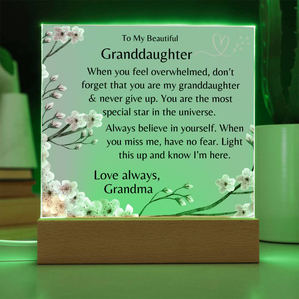To My Granddaughter, Nightlight Acrylic Plaque, Flowers