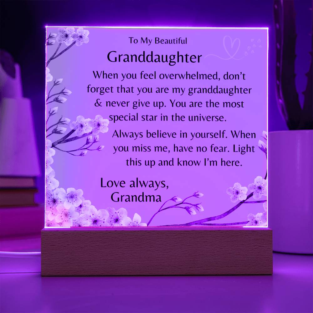To My Granddaughter, Nightlight Acrylic Plaque, Flowers