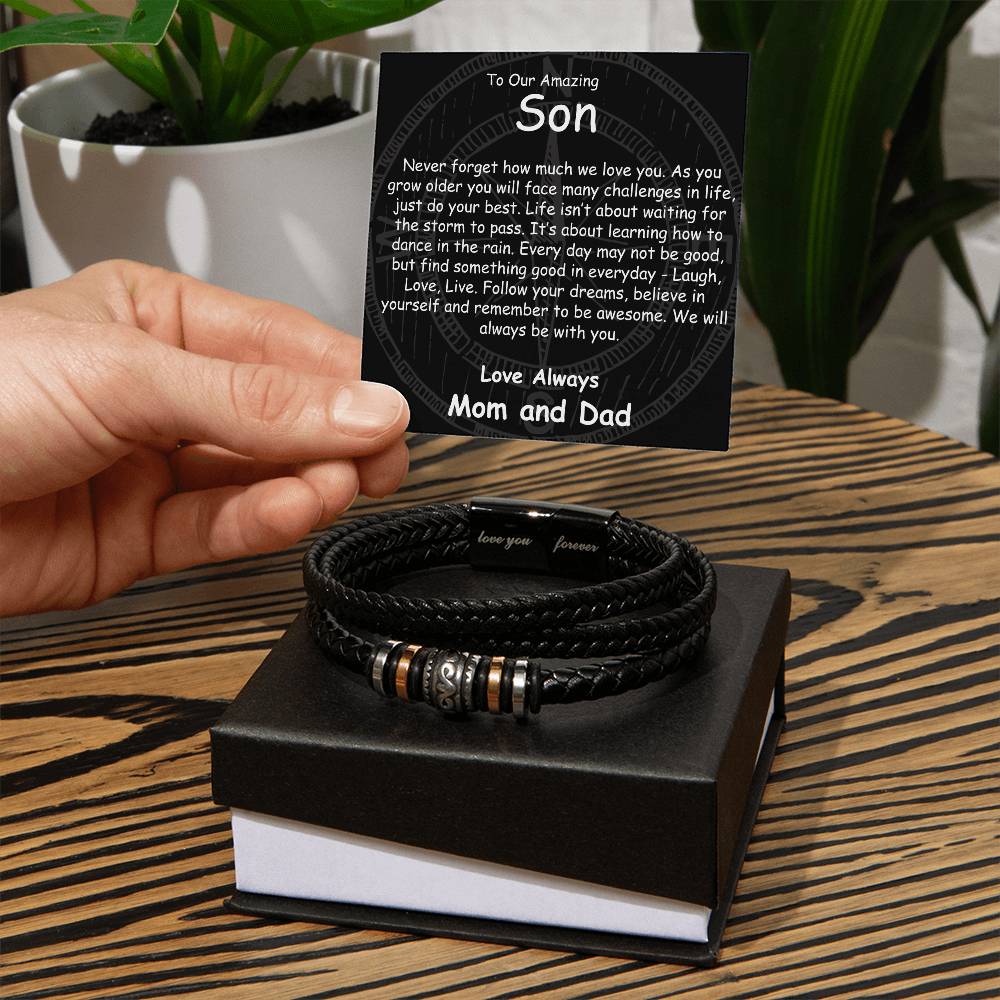 To Our Son , Love You Forever Leather Men Bracelet, Mom and Dad Gift