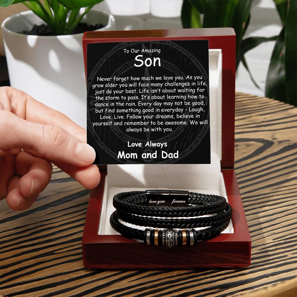 To Our Son , Love You Forever Leather Men Bracelet, Mom and Dad Gift