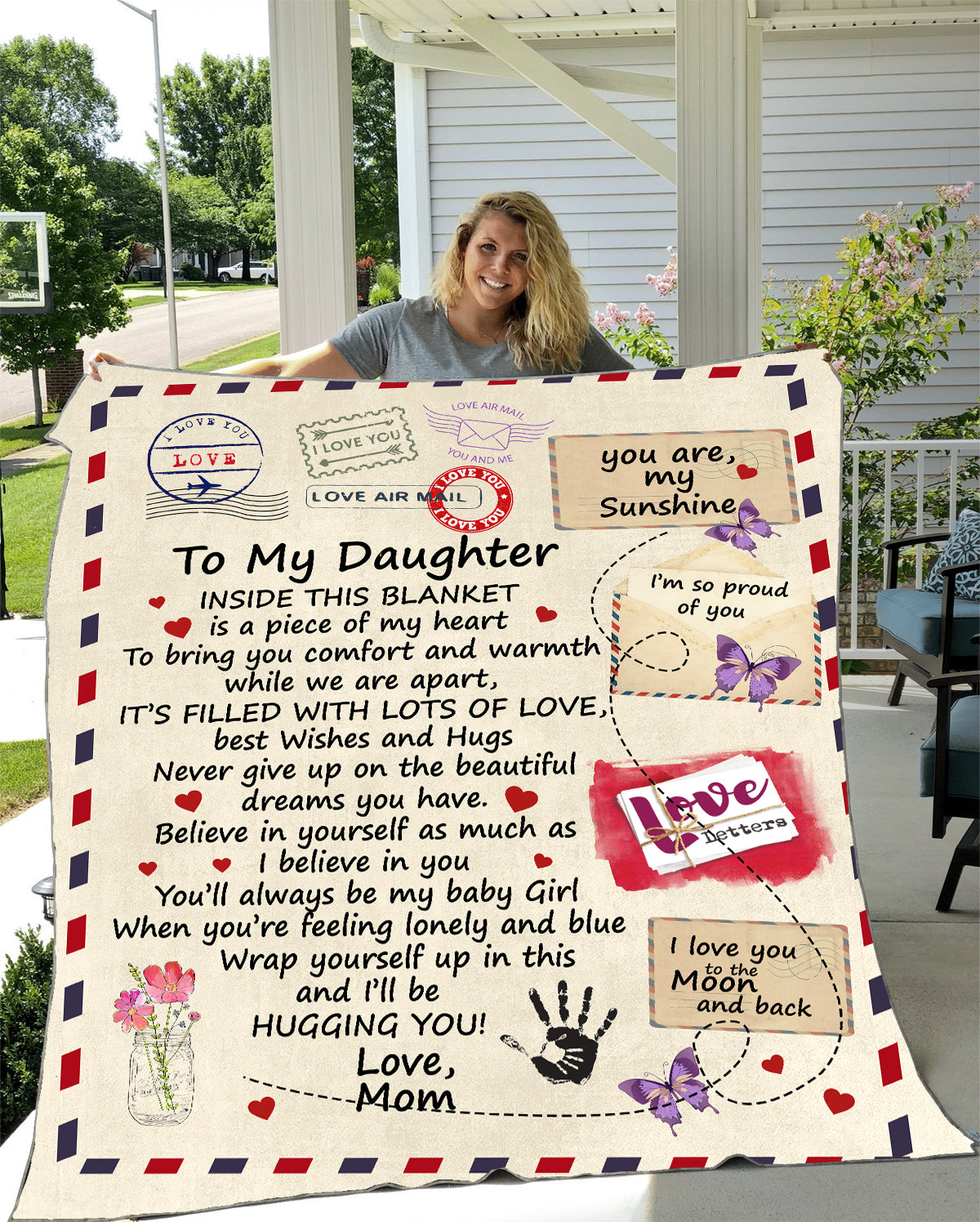 Daughter Mom Letter Cozy Fleece Blanket