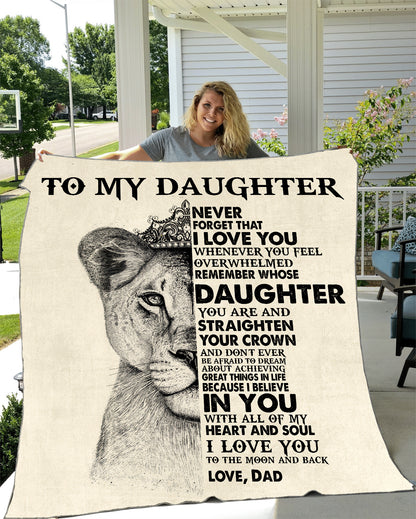 Daughter Dad Lion Crown Cozy Fleece Blanket