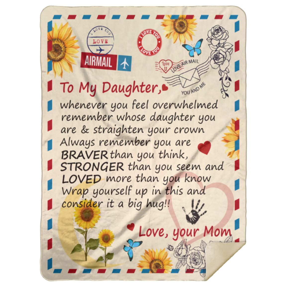 To My Daughter | Sunflower Letter | Fleece Sherpa Blanket