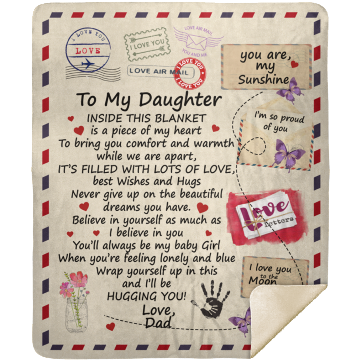 Daughter Dad Cozy Plush Fleece / Sherpa Letter Blanket