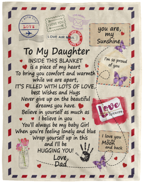 Daughter Dad Cozy Plush Fleece / Sherpa Letter Blanket