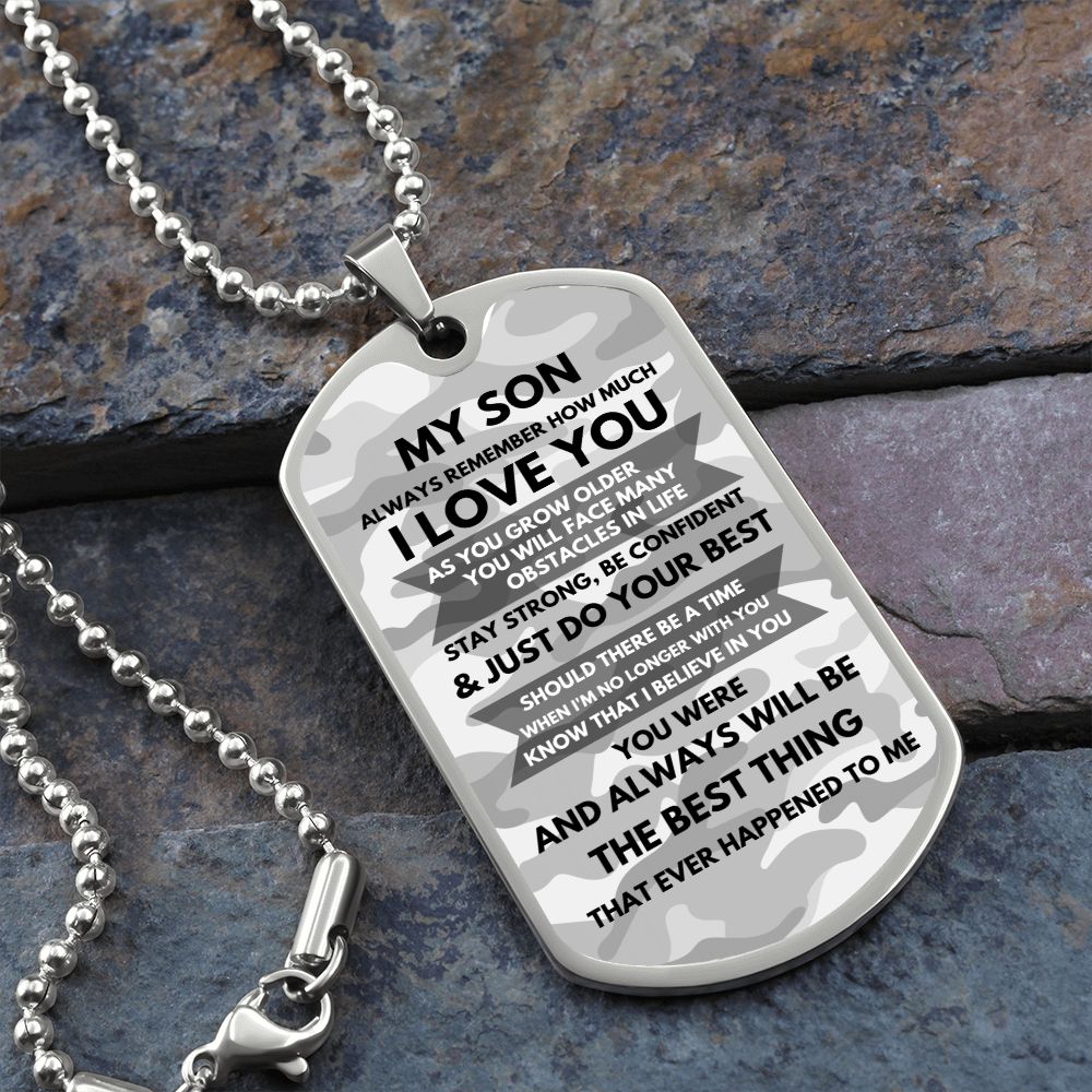 My Son | Confident Stronger | Military Dog Tag | Graduation Gift Camo