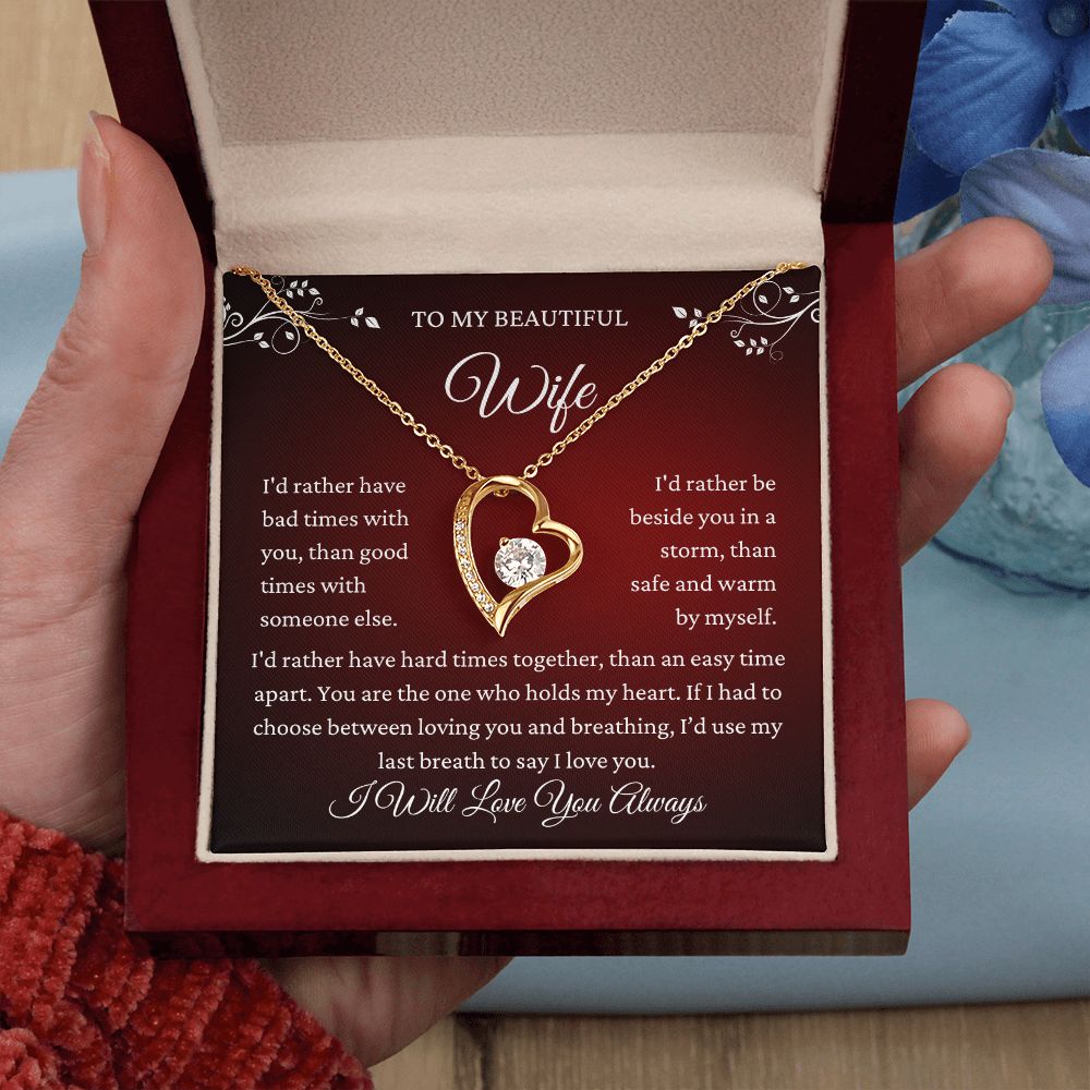 To My Wife | I'd Rather | Forever Love Necklace Red | Valentine Day Gift