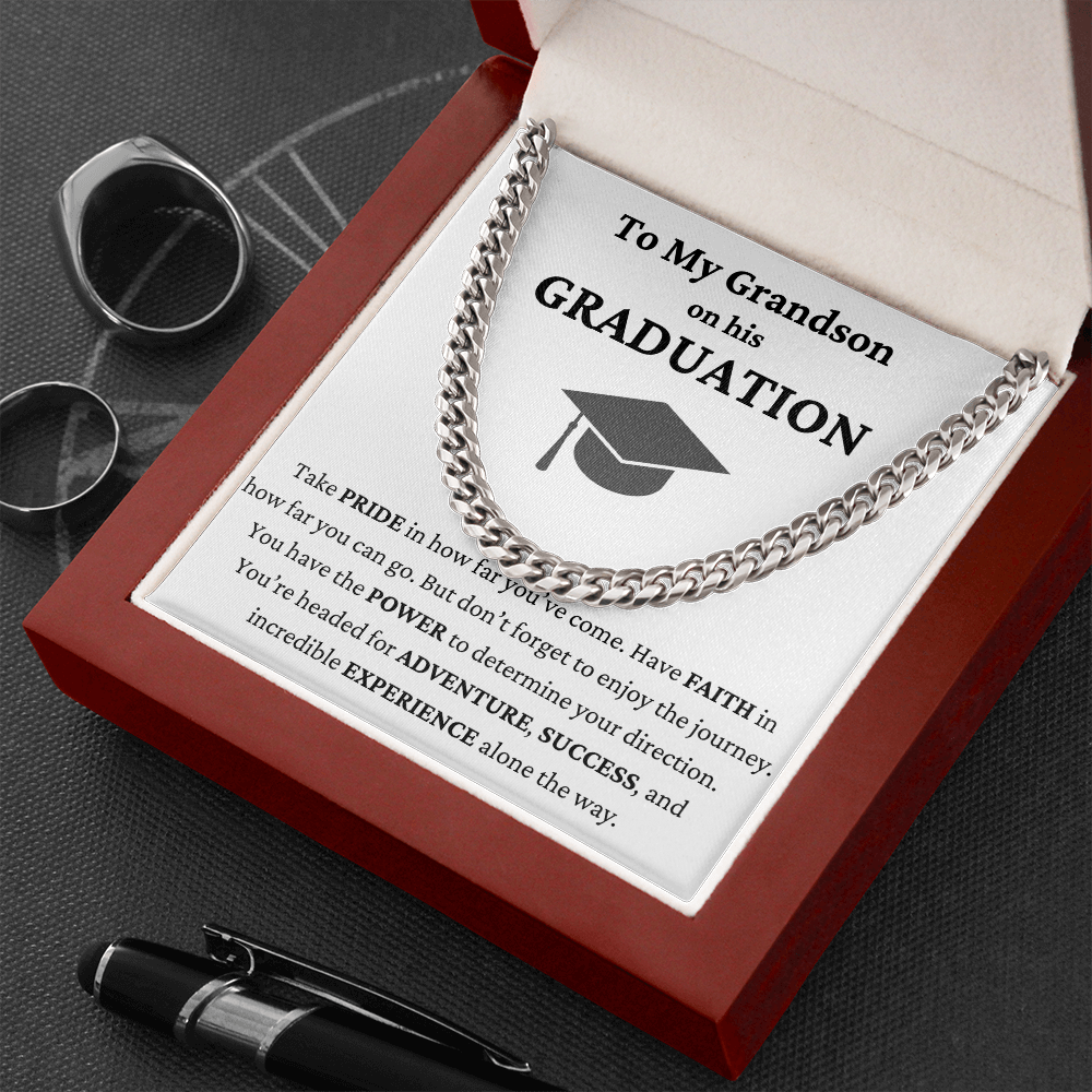 To My Grandson Graduation Cuban Link Necklace