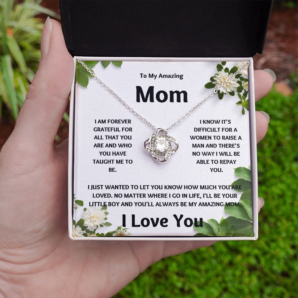 Amazing Mom | Forever Grateful Love Knot Necklace | Mothers Day Gift Carnation