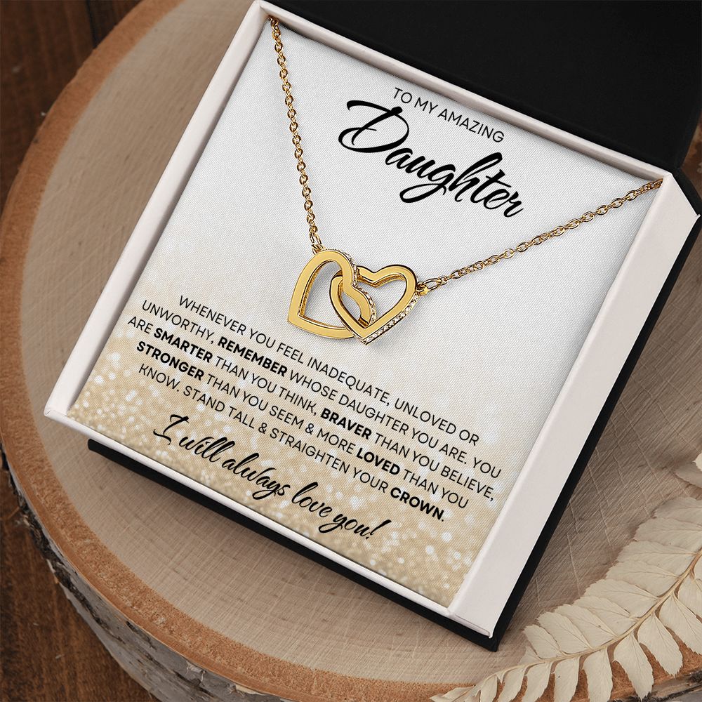 To My Daughter | Gold Glitter Bold | Interlocking Hearts Necklace
