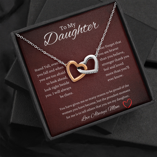 To My Daughter Stand Tall Two Hearts Necklace
