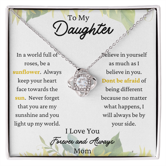 To My Daughter Sunflower Sun Love Knot Necklace