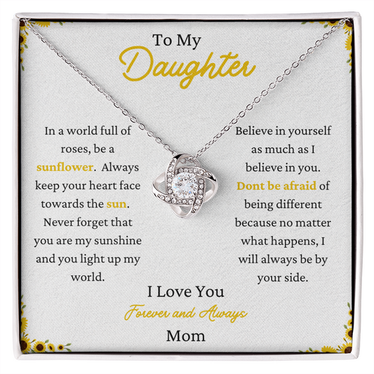 To My Daughter Sunflower Love Knot Necklace