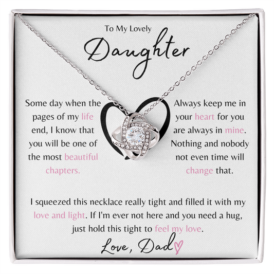 To My Daughter Heart Center Love Knot Necklace