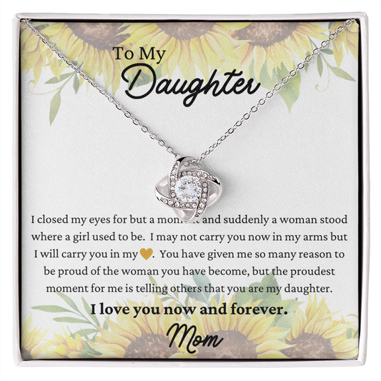 To My Daughter Sunflower Heart Love Knot Necklace