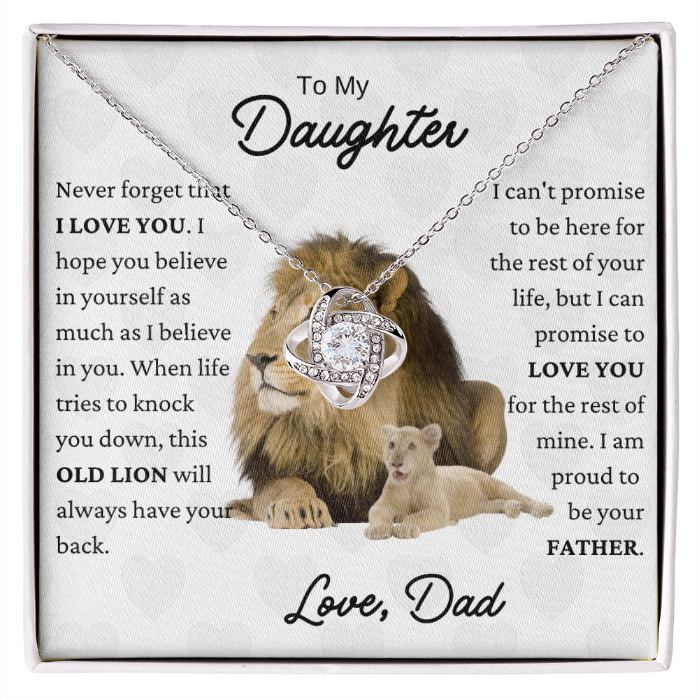To My Daughter Lion Love Knot Necklace WHT