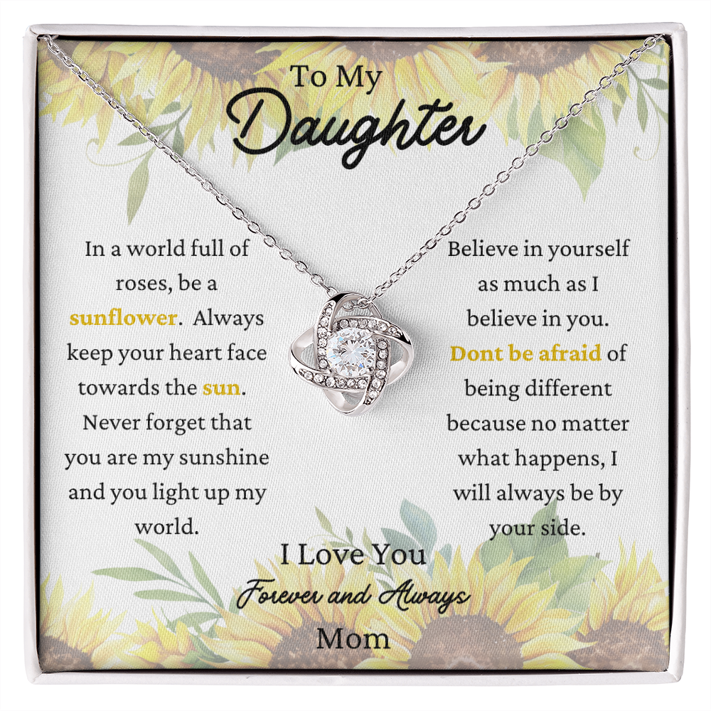 To My Daughter Sunflower Sun Love Knot Necklace