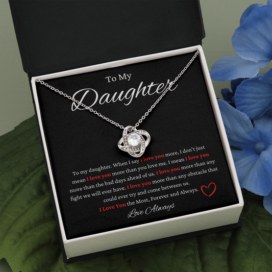 To My Daughter Love Knot Necklace Blk