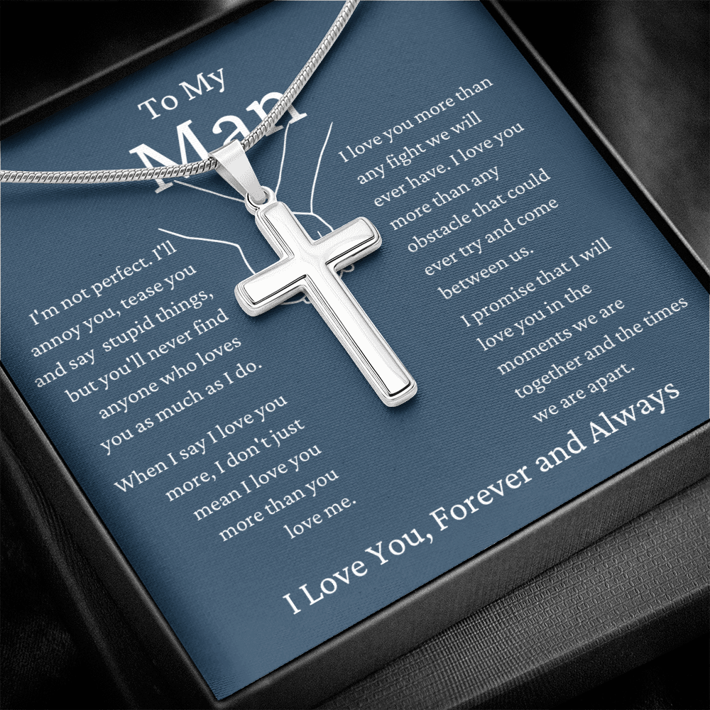 To My Man / Husband Blue Cross Necklace