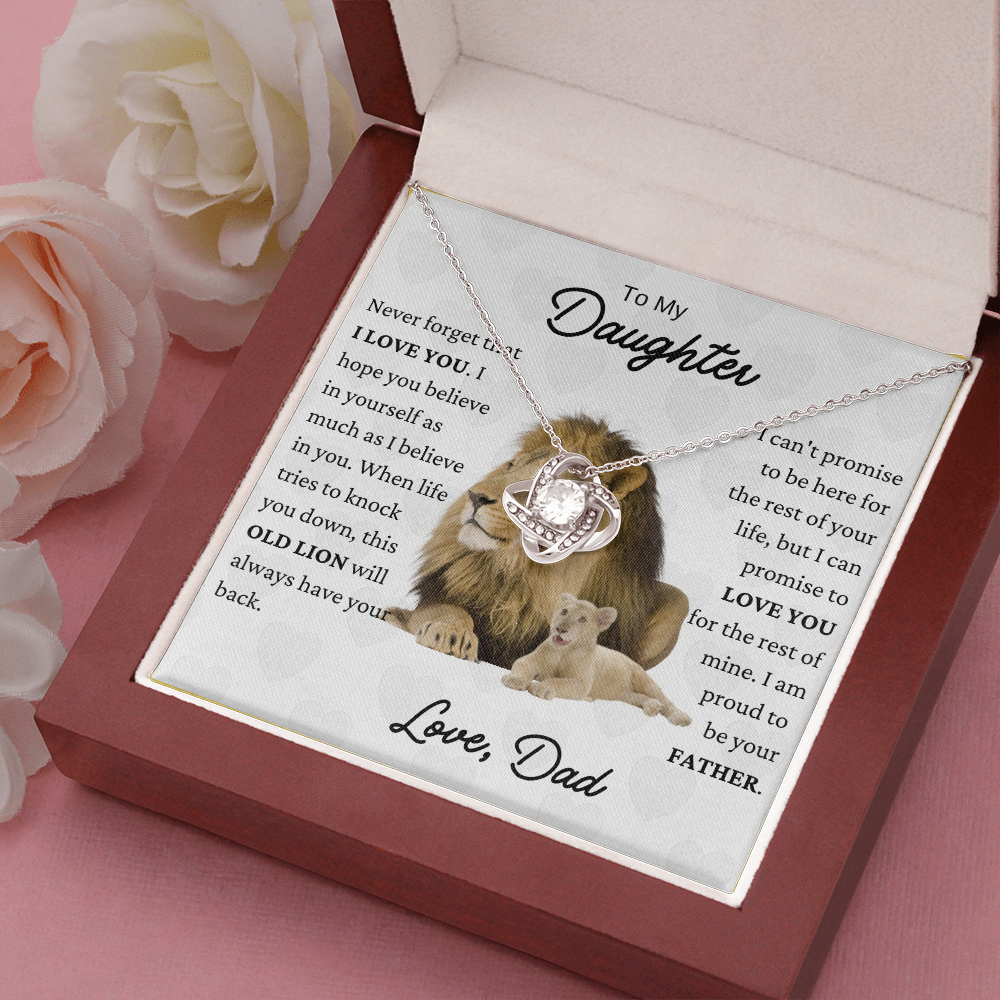 To My Daughter Lion Love Knot Necklace WHT