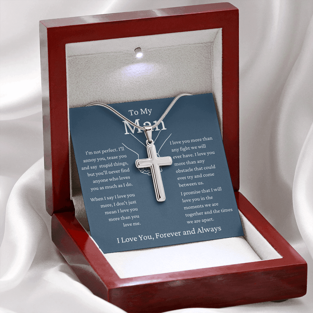 To My Man / Husband Blue Cross Necklace
