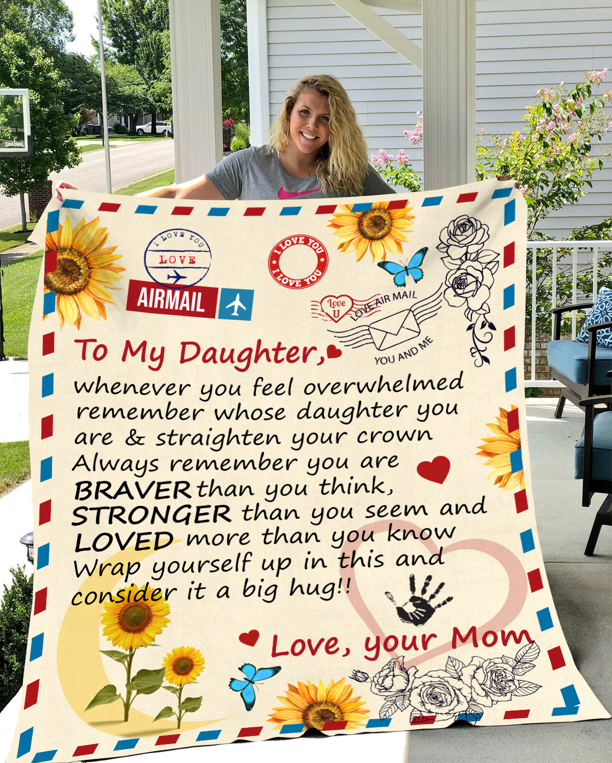 To My Daughter | Sunflower Letter | Fleece Sherpa Blanket