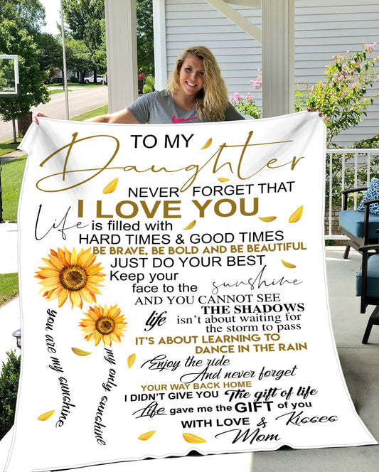 Daughter Mother Golden Sunflower Cozy Fleece Blanket