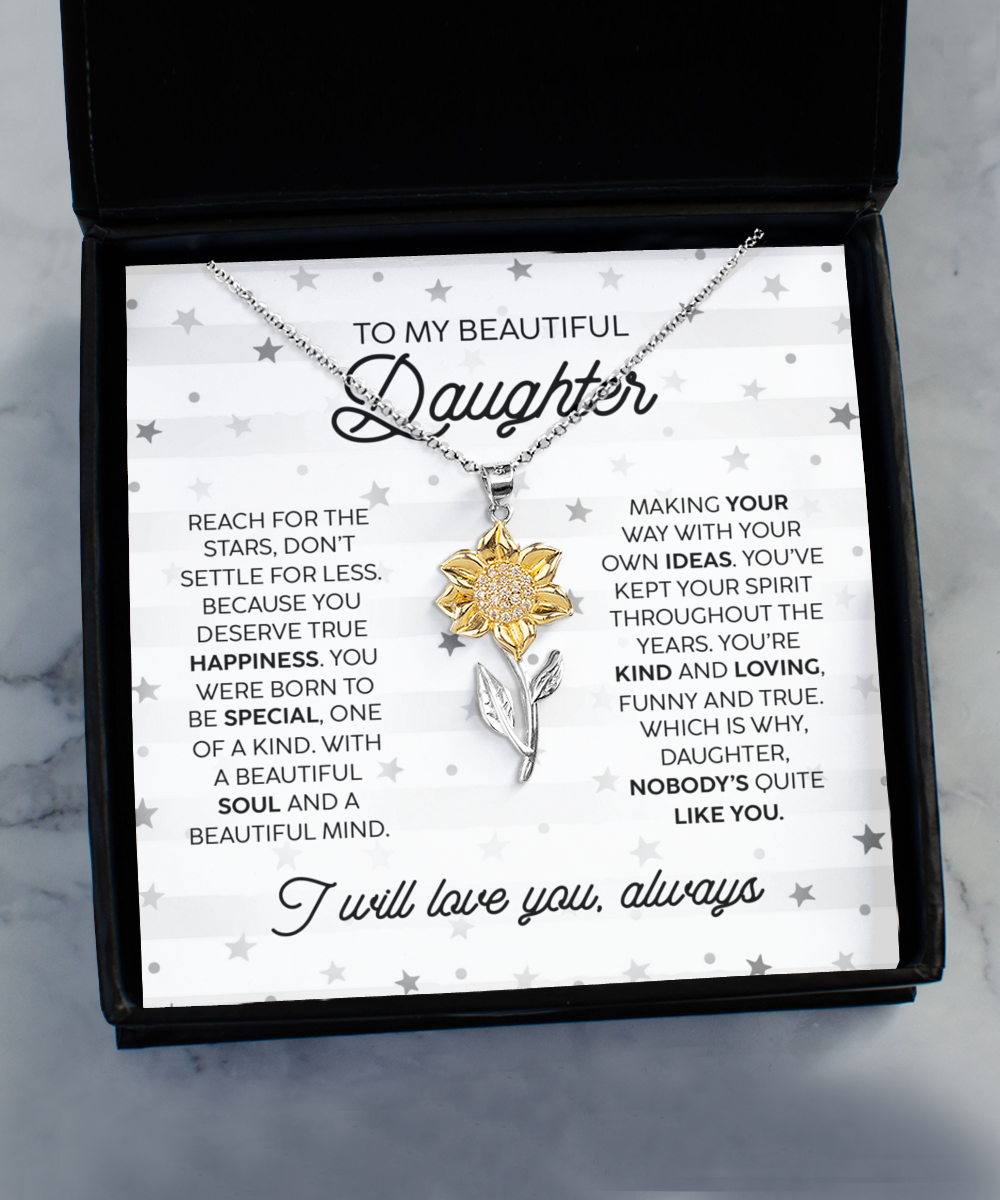 Daughter Kind and Loving Sunflower Necklace